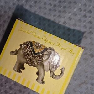 CHERISHED TREASURE  JEWELED PEWTER ELEPHANT HINGED TRINKET BOX  LG